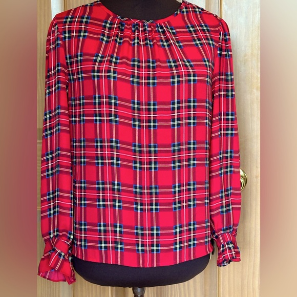 J CREW sMP polyester chiffon plaid blouse Perfect for the holidays!! Looks new! - Picture 1 of 7